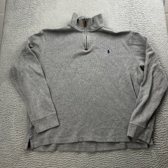 Polo Ralph Lauren Gray Pullover Quarter Zip Mens Sweater Size Large - Picture 1 of 6